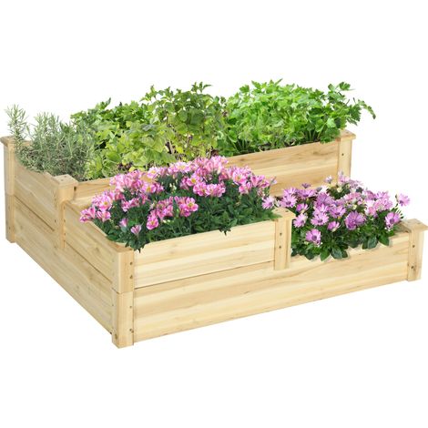 Hochbeet aus Naturholz für den Außenbereich, 3-stufig, ohne Boden, 108 x 88 x 36 cm
