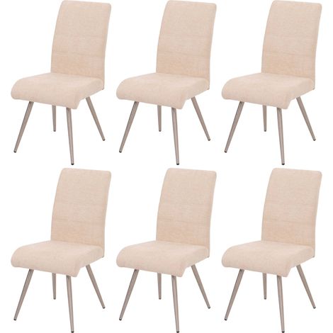 Juego de 6 sillas de comedor HHG-102, silla de cocina sillón, acero inoxidable cepillado tela/textil chenilla Oeko-Tex, crema (1/5)