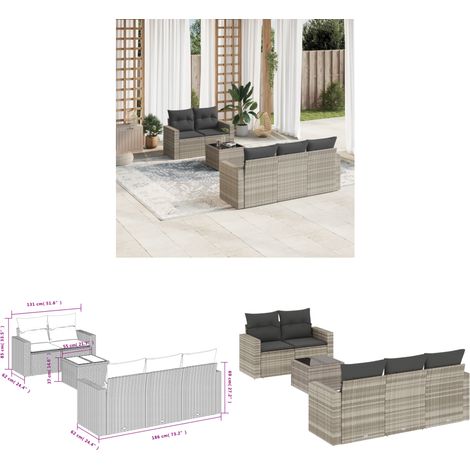 6-tlg. Garten-Sofagarnitur mit Kissen Hellgrau Poly Rattan - Gartensorte - Gartenmöbelset - PE-Rattan Möbel - Outdoor Sofa - Lounge Set - Home & Living (1/3)