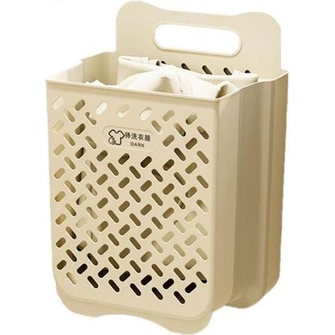 (Beige) Wandhängender, faltbarer Wäschekorb – Material: PP+TPR – 35 x 25 x 49 cm – Beige – Wäschezubehör