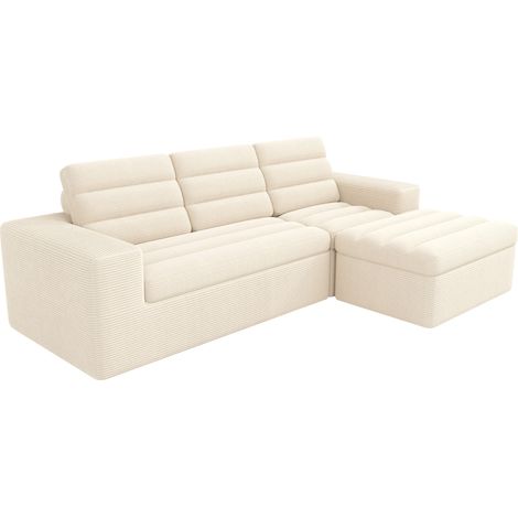Sofá Esquinero Modular de 4 a 5 Plazas, sin Estructura, con Pouf, Tejido de Cordón Beige 253 × 161 × 89 cm (1/5)