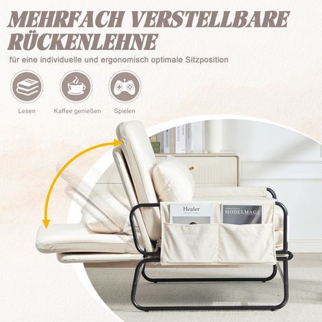 Sofá convertible de dos plazas con estructura metálica, moderno sofá de chenilla con espacio de almacenamiento lateral, ideal para despachos en casa, salones, apartamentos y habitaciones de invitados  (1/5)