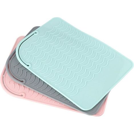 Lot de 3 coussinets en silicone résistants à la chaleur pour fers à boucler et lisseurs, antidérapants et isolants (rose/gris/vert) (1/5)