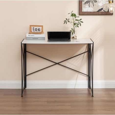 Schreibtisch 99x50x75 cm, faltbar, platzsparend, MDF und Metall, Weiß (1/5)