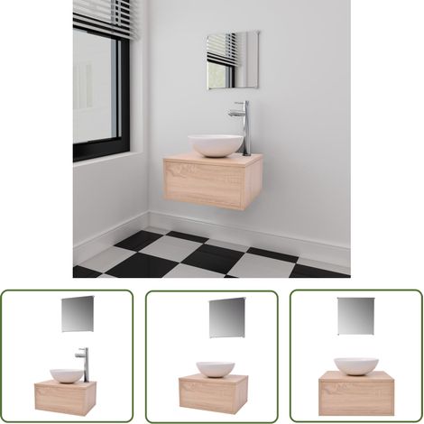 The Living Store 4-tlg. Badmöbel-Set mit Waschbecken und Wasserhahn Beige - Badmöbel - Badezimmermöbel - Waschtischunterschrank - Waschbecken - Armaturen (1/5)