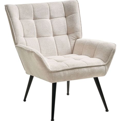 Fauteuil Style Rétro en Tissu Hydrofuge Matelassé avec Pieds en Acier et Accoudoirs Beige Clair Bellingmo