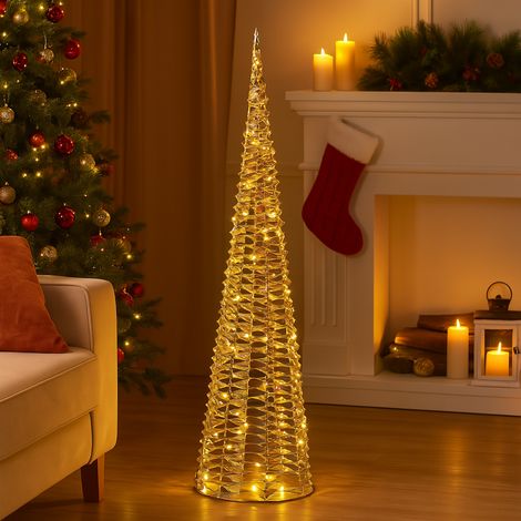 Albero decorativo cono color oro con luci led bianco caldo per decorazione natalizia -80 cm (1/4)