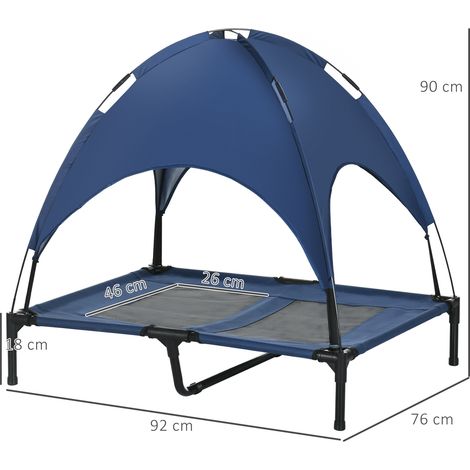 Panier pour chien avec auvent, panier d'extérieur pliable, support surélevé, bleu et noir (1/5)