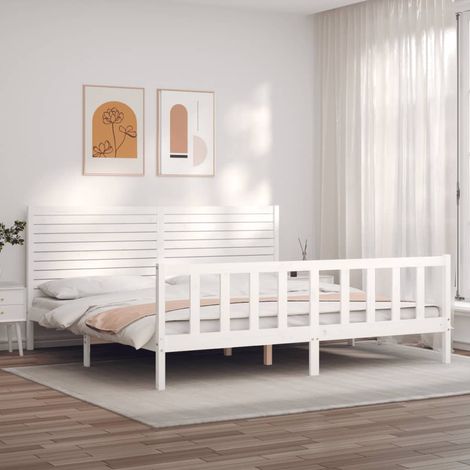 vidaXL Bed Frame without Mattress White Super King Size Solid Wood Pine (1/5)