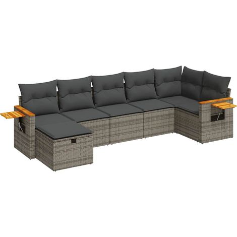 Set de sofás de jardín 7 pzas con cojines ratán sintético gris vidaXL (1/5)