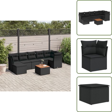 The Living Store 8-tlg. Garten-Sofagarnitur mit Kissen Schwarz Poly Rattan - Gartenmöbel - Outdoor Möbel - Rattan Gartenmöbel - PE-Rattan - Esstisch Set (1/5)