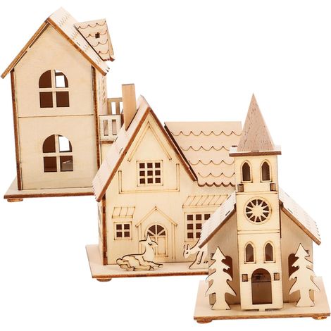 3pièces Décoration de Maison Bois Lumineuse pour Fêtes de Noël Ornement de Noël Décoratif pour Intérieur (1/5)