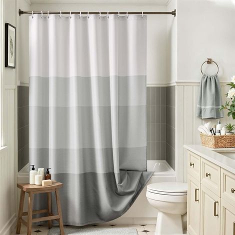 Rideau Douche 180x200 cm Tissus Lavable Gris Ombre Rideau de Douche pour Baignoire, Déperlant Shower Curtain Textile Polyester Moderne Lot de 1, Rideau Salle de Bain avec œillets et 12 Anneaux