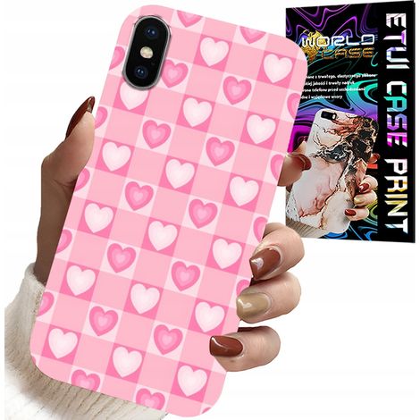 Hülle für iPhone XS Max – rosa karierte Hülle mit Herzchenmuster + Glas (1/5)