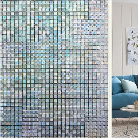 Film pour Vitre - Film Fenetre Anti Regard Electrostatique Non Adhesif Translucide, Decoratif pour Bureau, Cuisine, Maison - 3D Mosaic - 45 X 200CM (1/5)