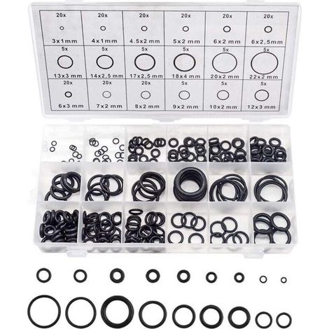 Joint torique Kit 225 pièces O Anneau 18 Tailles Joints de rondelles en caoutchouc Assortiment d'œillets de joint électrique pour plomberie et réparation générale automobile