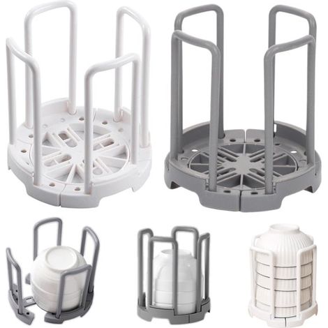 Égouttoirs pliables lot de 2 - supports à couverts et bols 16 x 14 cm, blanc et gris (1/5)