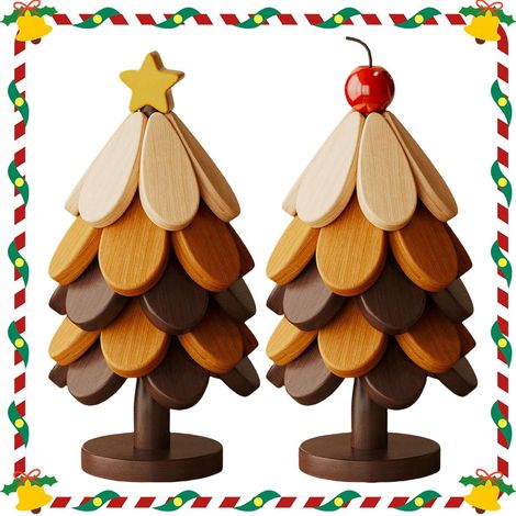 Lot de 2 dessous de plat en bois en forme d'arbre – Dessous de plat en bois naturel pour plats chauds, dessous de verre pour bols, théières, boissons et assiettes, décoration de table d'intérieur (1/5)