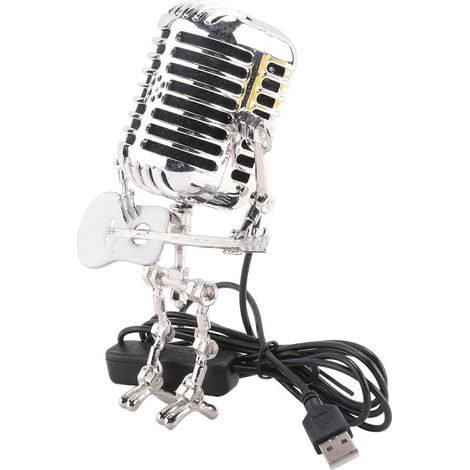 Schreibtischlampe im Vintage-Stil mit Roboter-Mikrofon, Tischlampe im Vintage-Stil mit Touch-Dimmer, weiß (1/5)