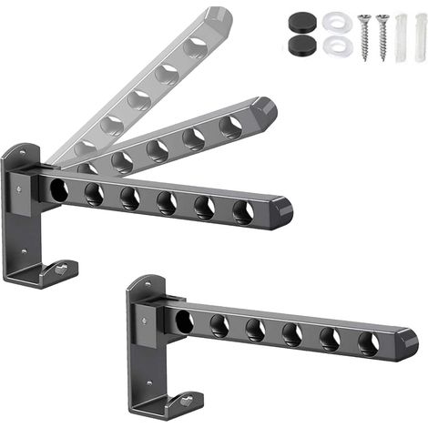 2-teiliger, klappbarer Kleiderständer, 6 Löcher, mit Befestigungsschrauben, Wandkleiderbügel, klappbare Wandhaken, Wand-Wäscheständer, klappbare Haken, geeignet für Schlafzimmer und Balkone (Schwarz) (1/5)