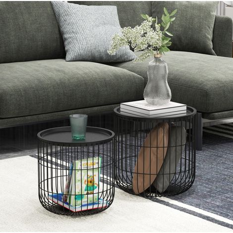 MEUBLIV 2er-Set runde Couchtische 40 cm schwarz – platzsparend ineinanderstellbar (1/5)