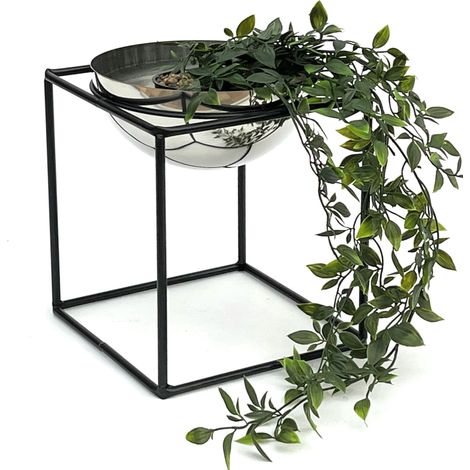 DanDiBo Blumenhocker Metall mit Topf Schwarz Silber 28 cm Blumenständer 96256 M Blumensäule Modern Pflanzenständer Pflanzenhocker