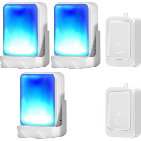 Timbre inalámbrico, Timbre inalámbrico, Timbres, 2 transmisores y 3 receptores, Con 7 colores de luz brillantes y 4 niveles de volumen