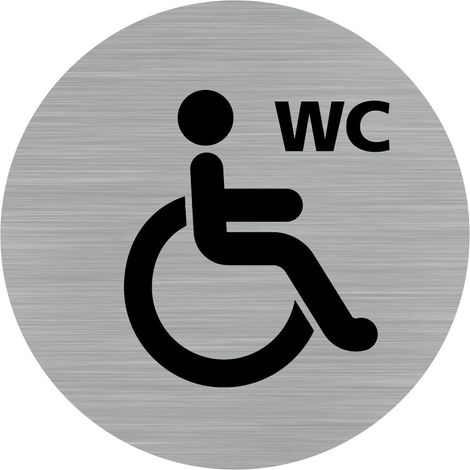 Pictogramme WC Handicapé et PMR (Q0183).- Plaque aluminium brossé - Diamètre 83 mm