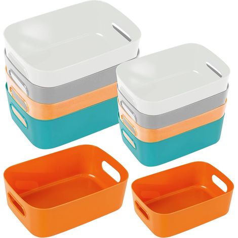 10pcs Plastic Storage Boxes Organizer Storage Basket with Handles Lightweight Storage Basket Storage Box Kitchen, Bathroom, Office, Closet, Cosmetics (2 Size) (1/5)