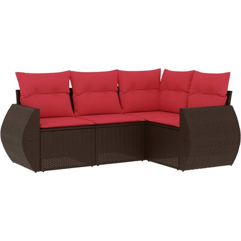 4-teiliges Gartensofa-Set mit Kissen, braun, Polyrattan vidaXL (1/5)