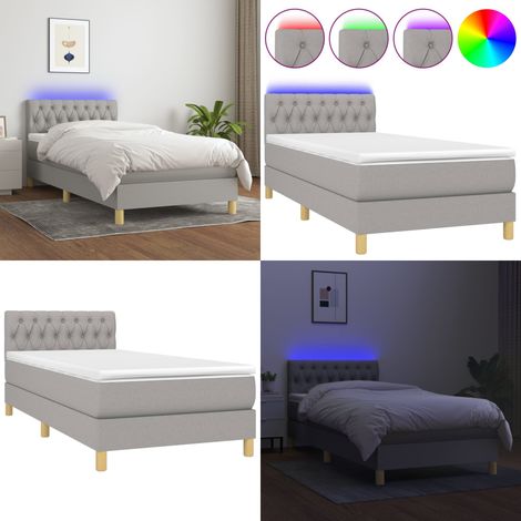 Sommier à lattes de lit avec matelas et LED Gris clair 90x190cm - Sommier Tapissier - Lit Plateforme - Lit Avec Led - Matelas À Ressorts Ensachés - Têted Lit Ajustable - Home & Living (1/5)