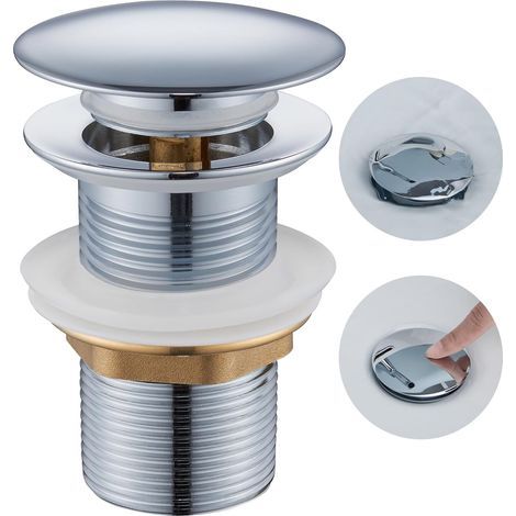 Bonde Lavabo sans Trop Plein, Ulytid Vidage Salle de Bain Pop-up, Bonde Clic Clac Chromé Anti-colmatage,Universel, Argent (1/4)