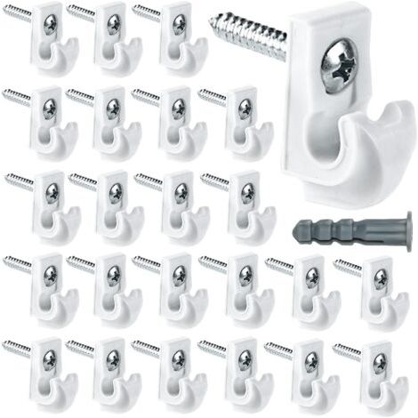 BUNTHAUS Lot de 24 clips muraux blancs pour étagères de placard, clips pour étagères métalliques, supports d'étagères métalliques robustes en plastique, clips inclus, vis et tubes d'extension pour éta (1/5)