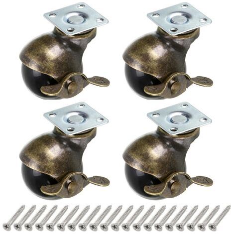 rotelle girevoli con piastra, 40 mm, con freno, in stile antico, con cuscinetti a sfera, ideali per mobili, cassettiere, bauli e tavolini da caffè. (1/5)