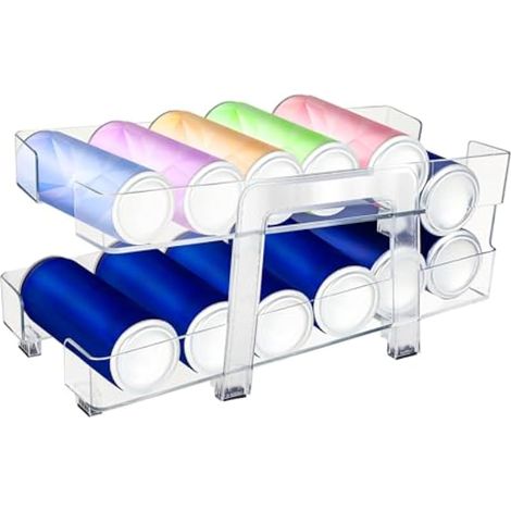 Organisateur de réfrigérateur - Extensible - 2 niveaux - Enroulement automatique - Pour bouteilles de bière et limonade de 250 ml/330 ml - Transparent (1/5)