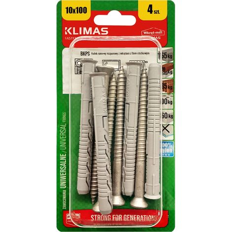 Chevilles De Cadre Klimas 10 x 100, Tete Fraisee Torx, Blister De 4