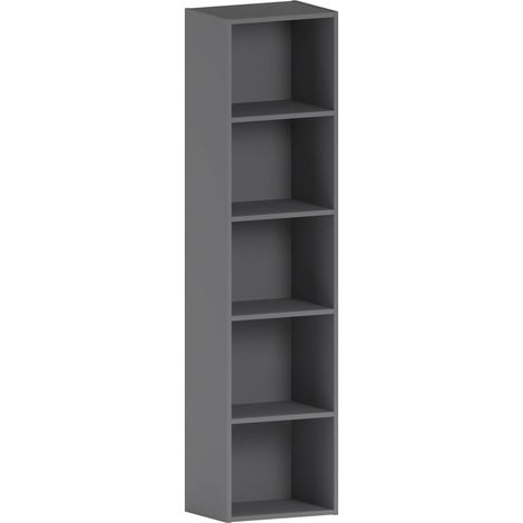 Oxford Bibliothèque Cube 5 Niveaux Meuble de Rangement Étagère H 132 x L 32 x P 24 cm, Gris (1/5)