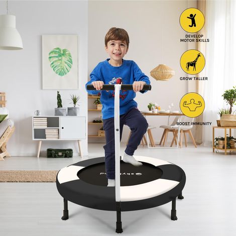 Trampoline d'intérieur de 91 cm pour enfants - Trampoline d'intérieur pour enfants avec poignée - Trampoline pour tout-petits avec tubes en acier renforcés de 2,0 mm et guidon - Mini-trampoline d'inté