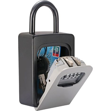 Tigrezy Sicherer Schlüsselkasten, Schlüsselkasten mit Code [wetterfest] [mit abnehmbarem Griff] Mini tragbarer sicherer Schlüsselkasten mit rücksetzbarem Code für den Außen- und Innenbereich (Grau)