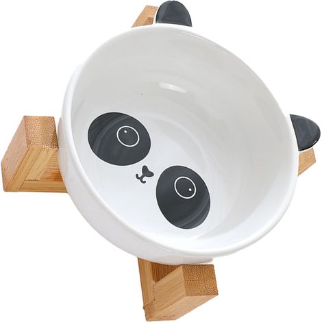 Gamelles en céramique avec support pour nourriture et eau, pour chats et chiens, avec supports en bambou (1/5)