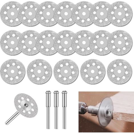20 Stück – Diamantscheiben – Dorn – Fliesen-, Glas- und Steinschneider – für Dremel-Rotationswerkzeuge – Silber – 22 mm (1/5)