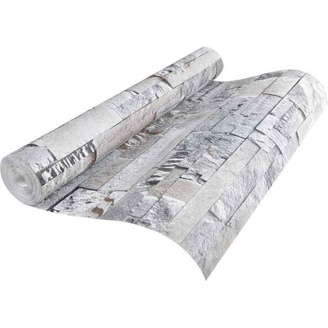 Papier peint texturé pierre 3D, gris, 10 x 0,53 mètres, tissu intissé. (1/5)