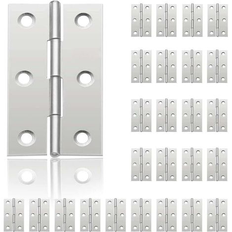 24 bisagras pequeñas para puertas, bisagra de acero inoxidable, bisagras de bricolaje para puertas de armarios, bisagras de piano, joyeros, muebles para el hogar, gabinetes (44 mm 32 (1/4)