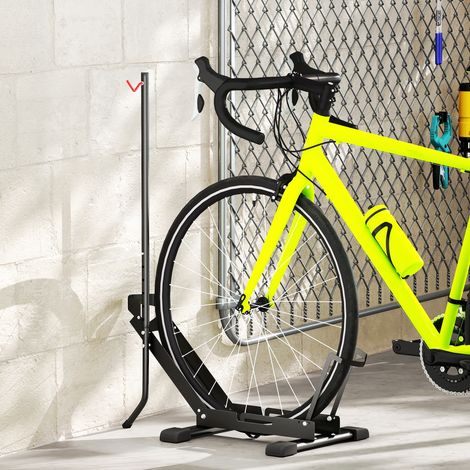 Soporte plegable para bicicletas, altura y anchura ajustables, con tubo de soporte, de acero y plástico, para ruedas de 20" a 29", 75x41x71-81 cm, negro.