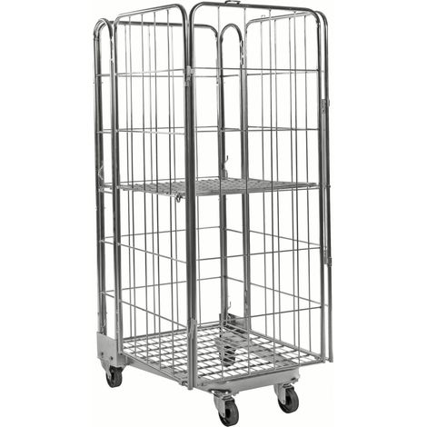 Kongamek Rollcontainer verzinkt 800x730x1910mm stapelbar mit Gitterboden und 4 Gitterwänden ohne Bremse (1/2)