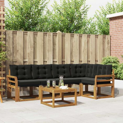 vidaXL Set di divani da esterno con cuscino 6 pcs Naturale e Nero
