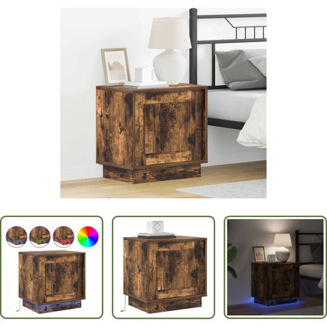 Nachttisch mit LED - Nachttisch Geräucherte Eiche 44 x 34,5 x 45 cm Holzwerkstoff (1/5)