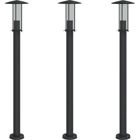Lámparas de pie para exterior 3 piezas 100 cm acero inoxidable negro 020042545