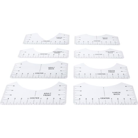 Outil de guidage pour t-shirts : règle d'alignement, calibrage et alignement de la couture pour les encolures rondes (transparent) (1/5)