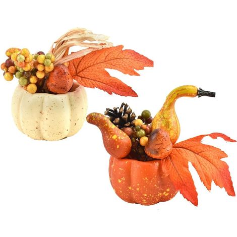 Zucca plastica artificiale Halloween autunnale set 2pz (1/5)